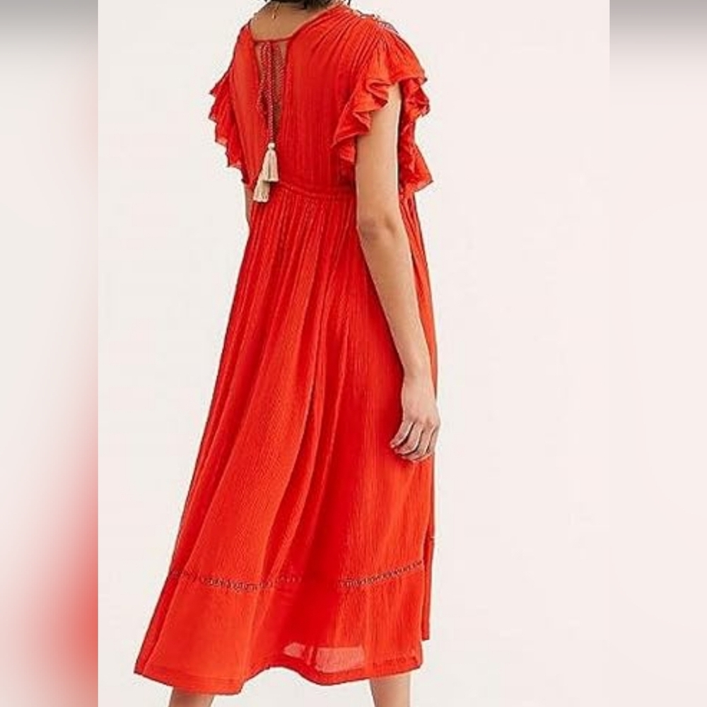 ❤️ FREE PEOPLE WILL WAIT FOR YOU EMBROIDERED BOHO MIDI DRESS, MEDIUM - Picture 5 of 15